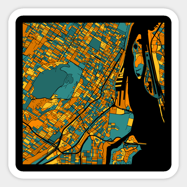 Montreal Map Pattern in Orange & Teal Sticker by PatternMaps